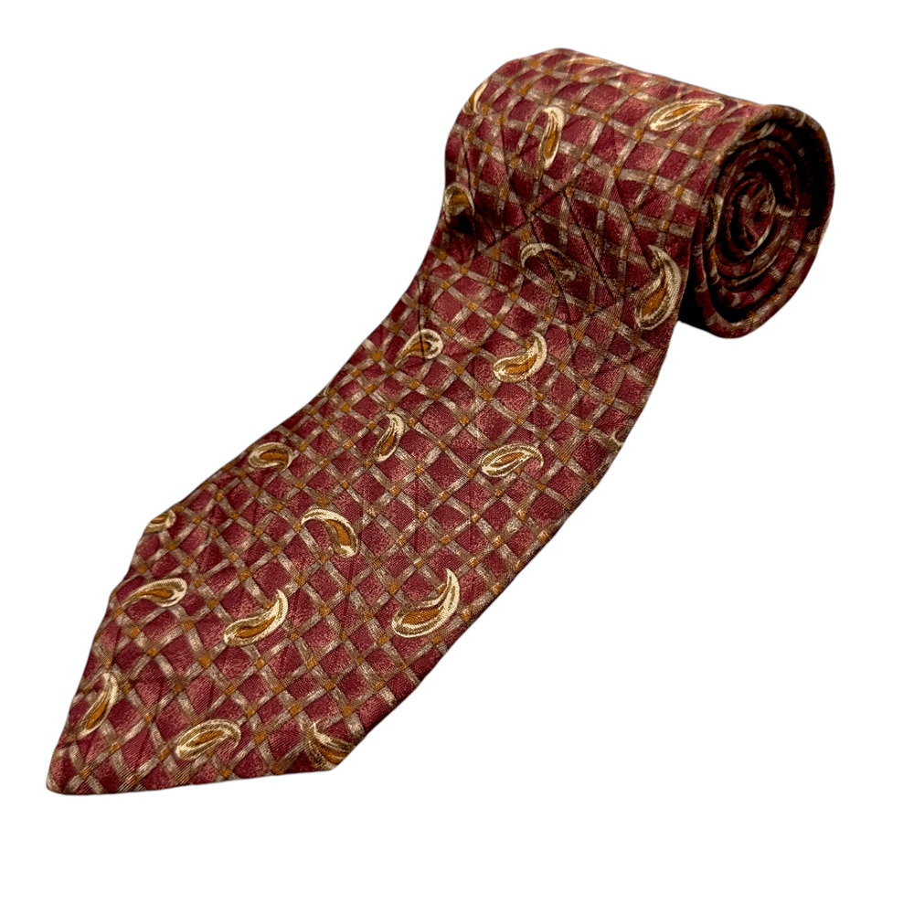 Bugatti 100% Silk Dress Tie Made in Italy Plaid &‎ Paisley Pattern 58" 3.75"